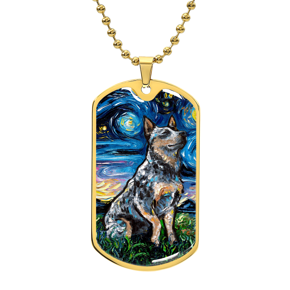 Blue Heeler Starry Night Dog Tag Necklace