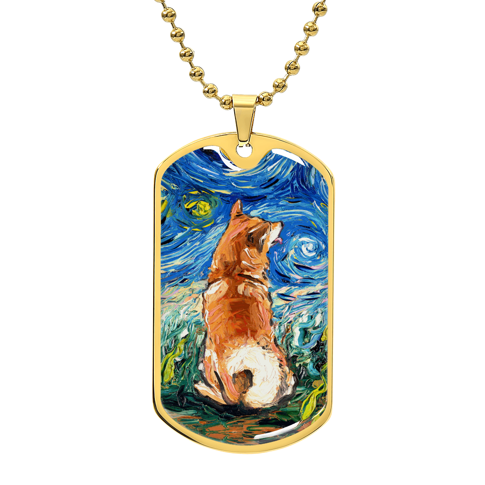 Shiba Inu Starry Night Dog Tag Necklace