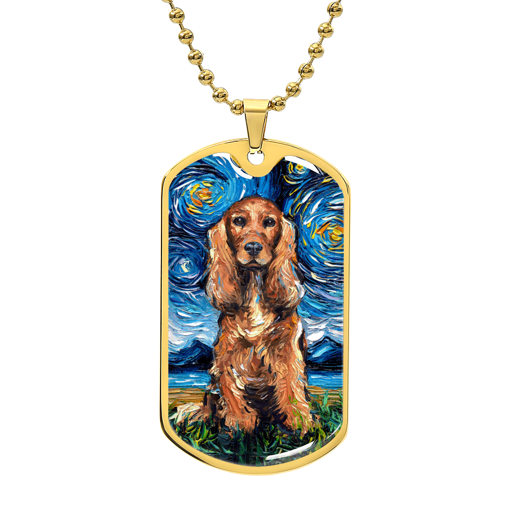 Red Cocker Spaniel Starry Night Dog Tag Necklace