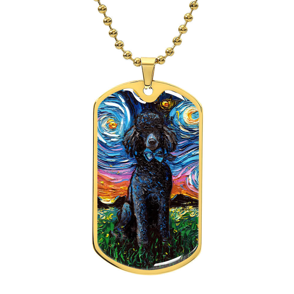 Black Poodle Starry Night Dog Tag Necklace