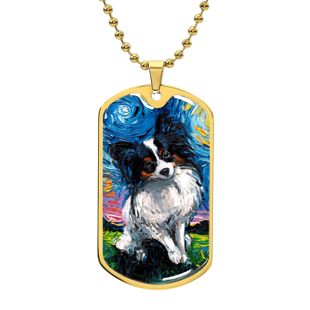 Papillon Starry Night Dog Tag Necklace
