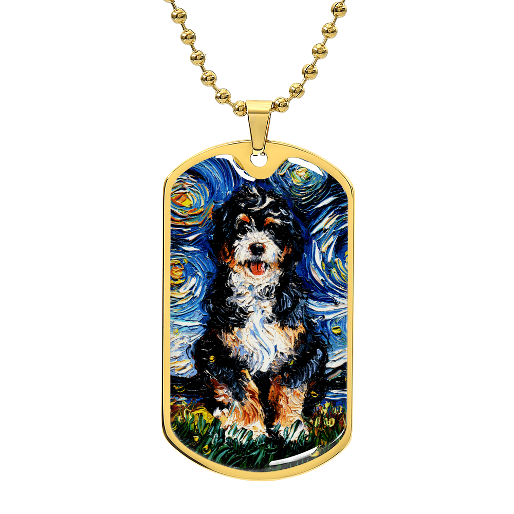 Bernedoodle Starry Night Dog Tag Necklace