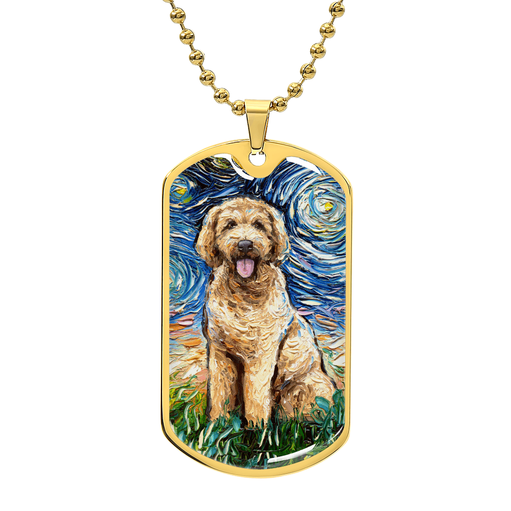 Goldendoodle Starry Night Dog Tag Necklace