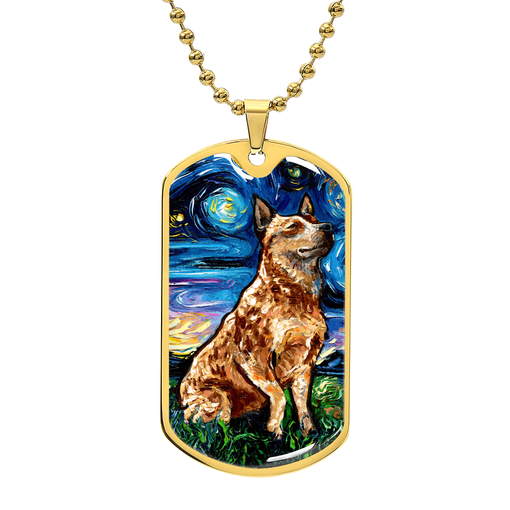 Red Heeler Starry Night Dog Tag Necklace