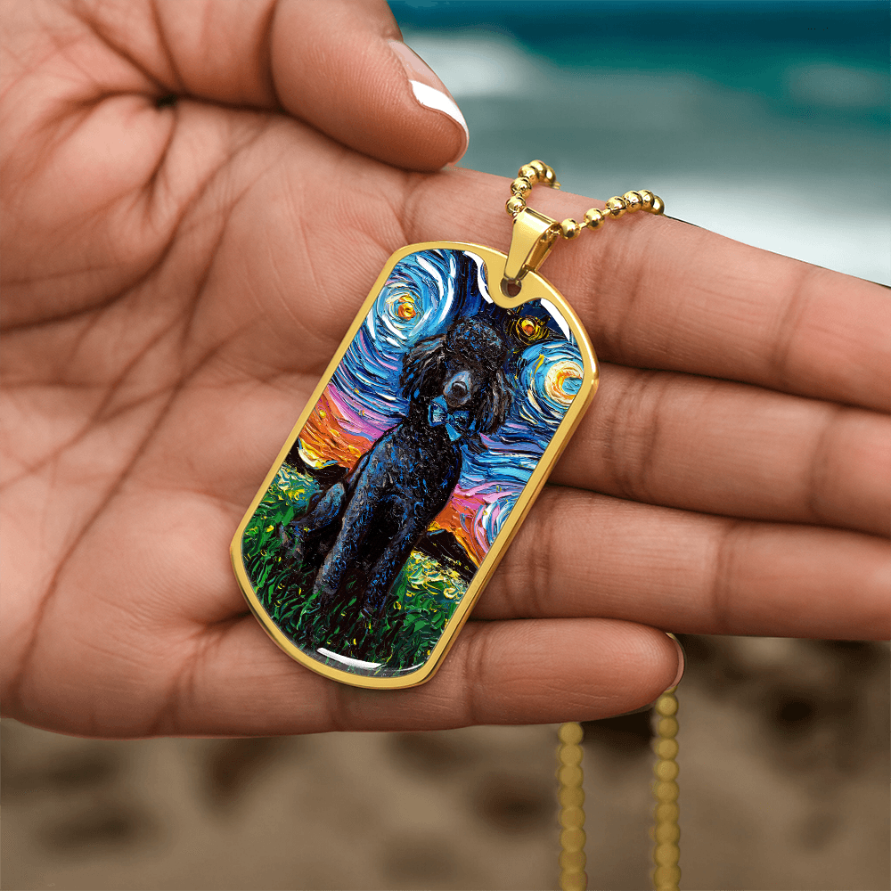 Black Poodle Starry Night Dog Tag Necklace