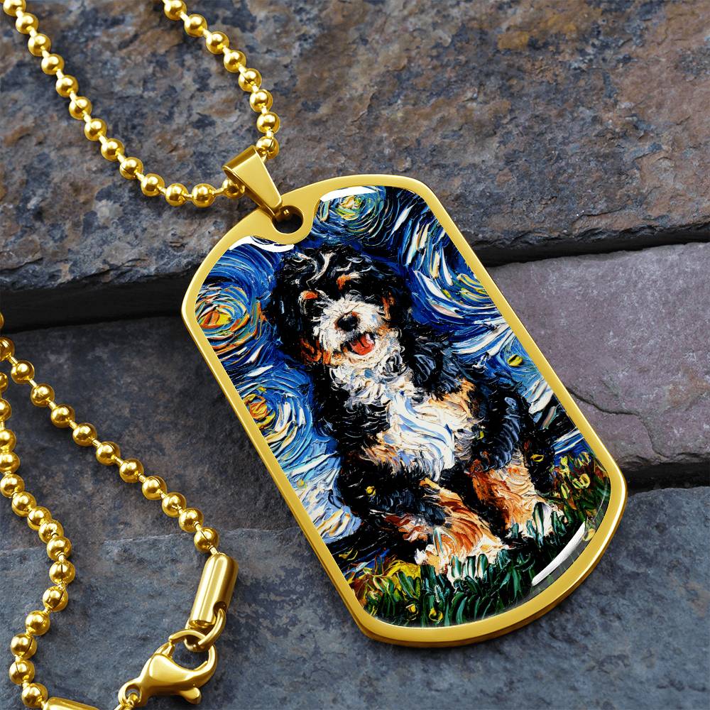 Bernedoodle Starry Night Dog Tag Necklace