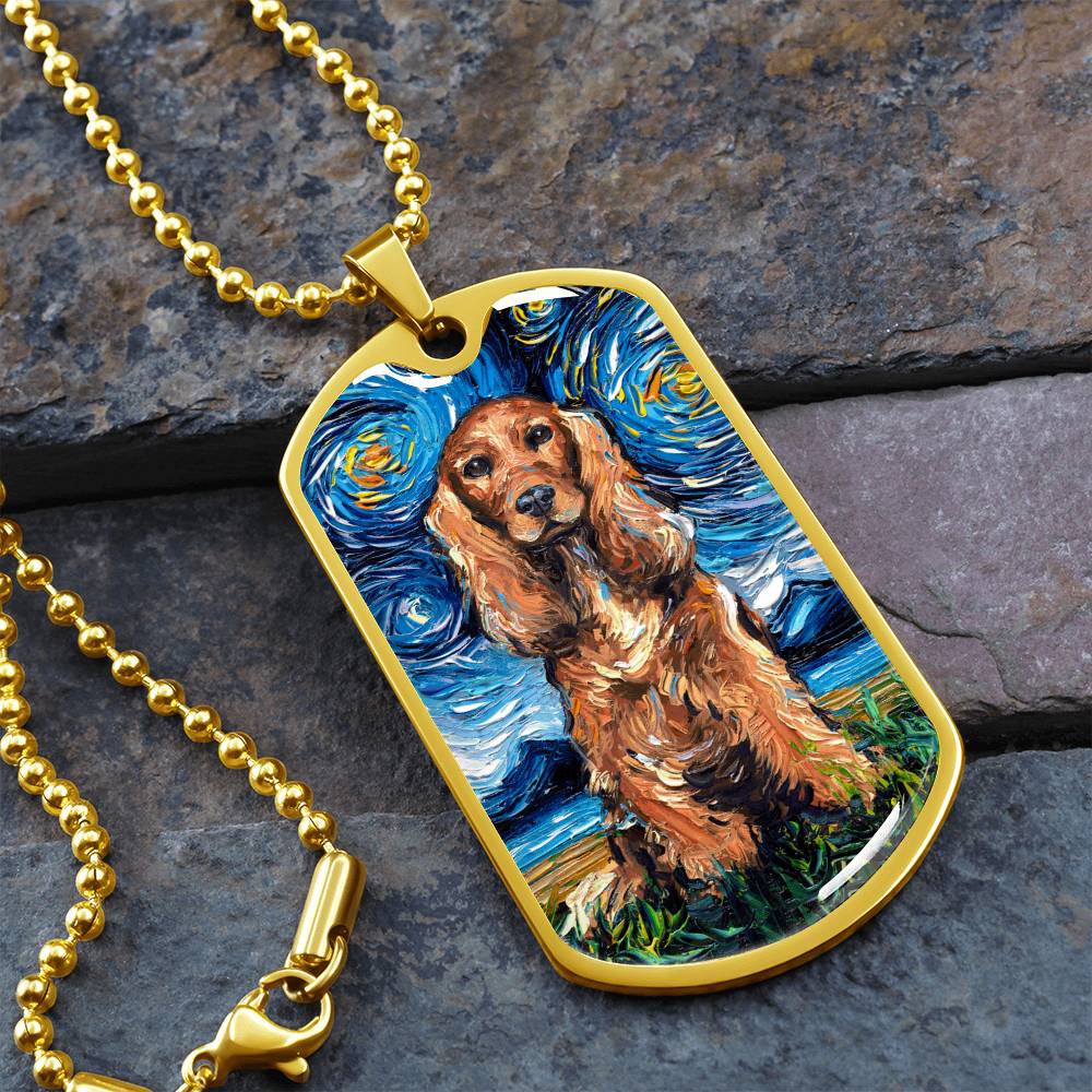 Red Cocker Spaniel Starry Night Dog Tag Necklace