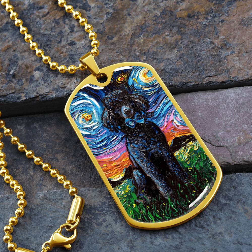 Black Poodle Starry Night Dog Tag Necklace
