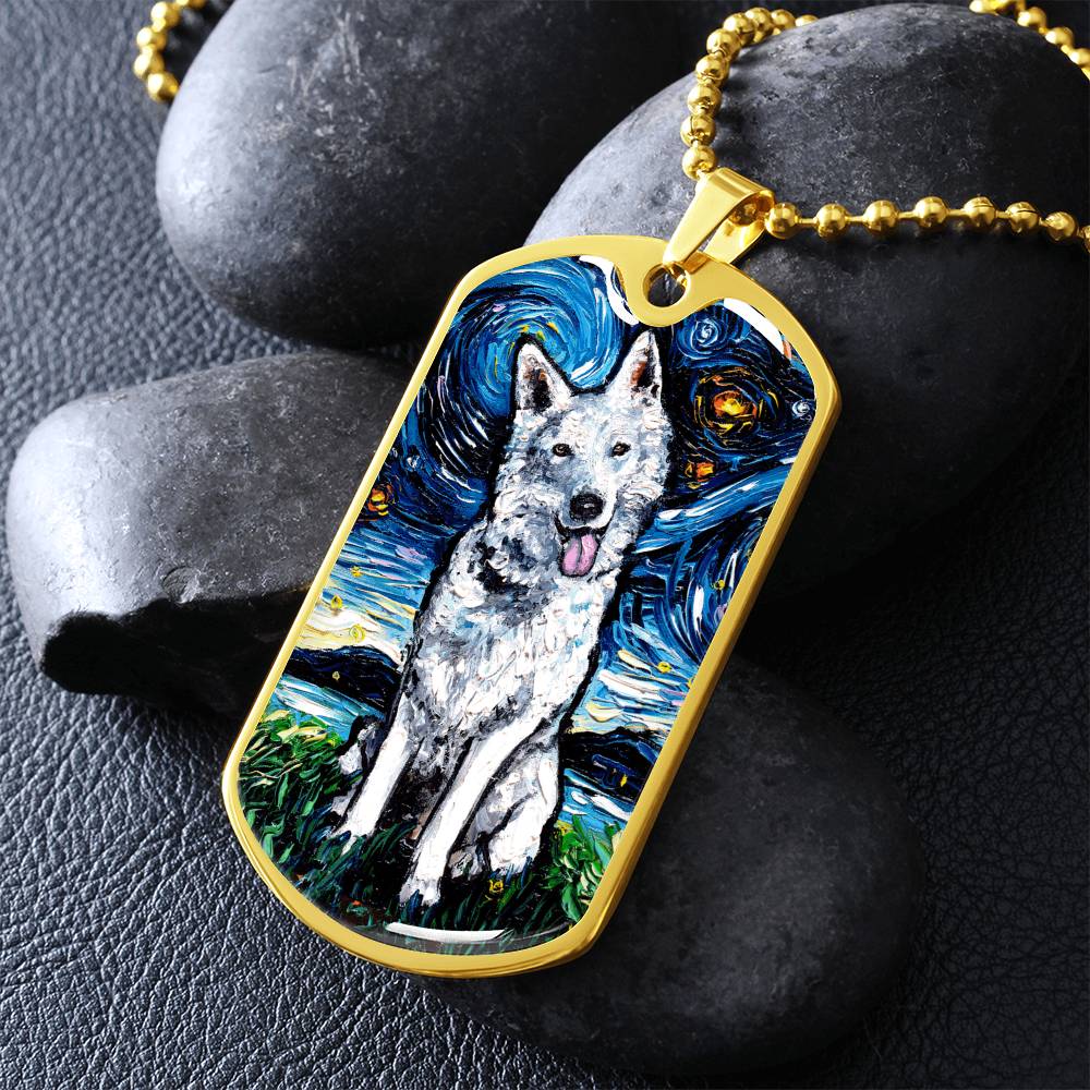 Swiss Shepherd Starry Night Dog Tag Necklace