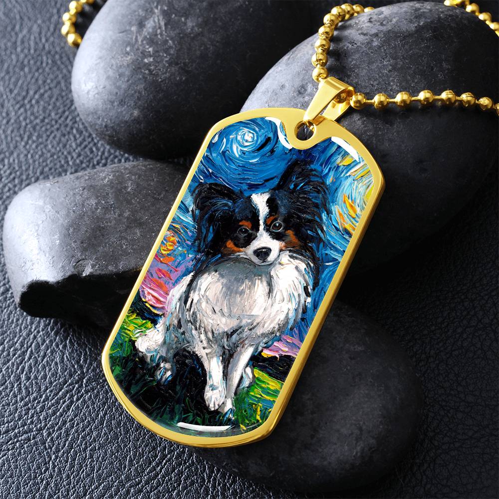 Papillon Starry Night Dog Tag Necklace