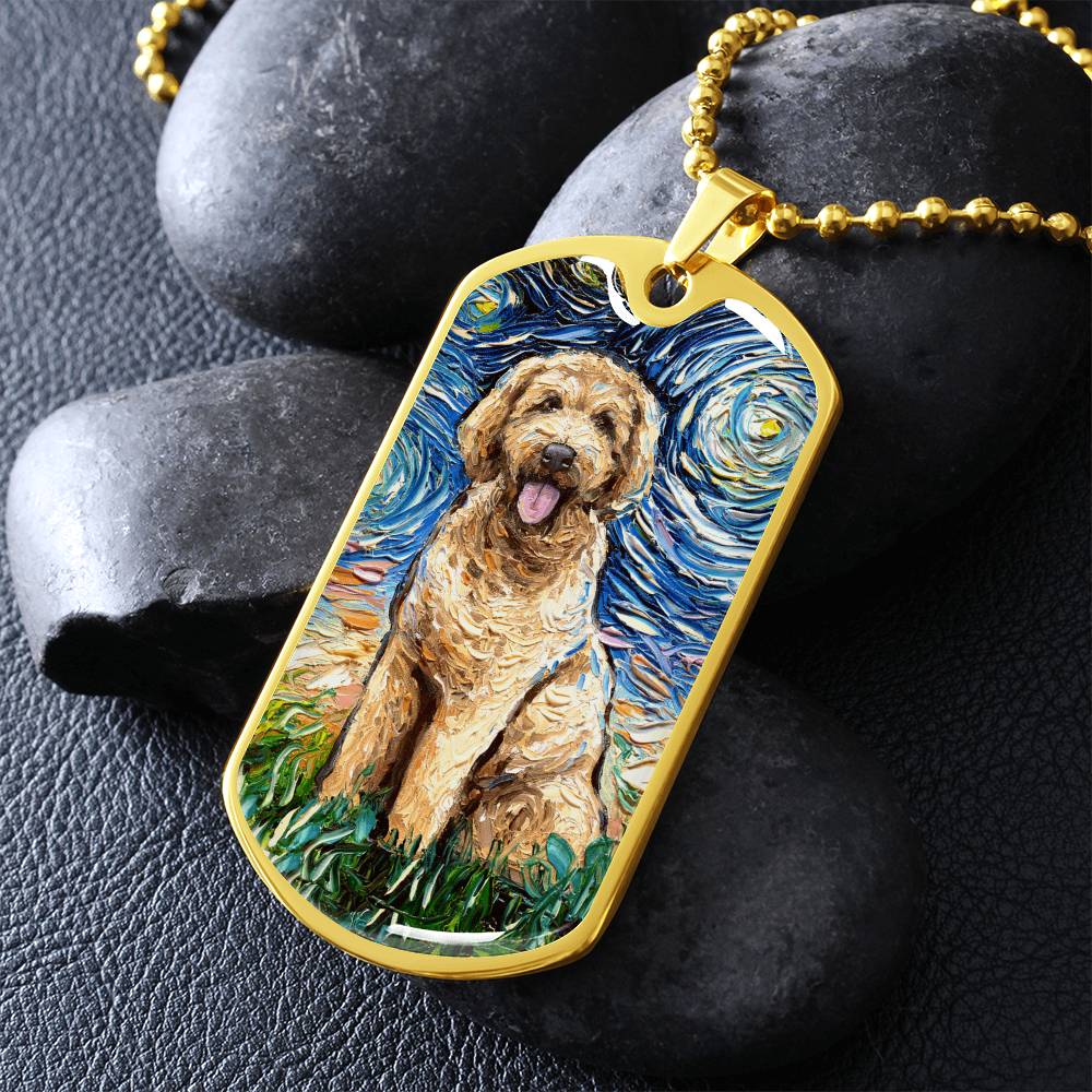 Goldendoodle Starry Night Dog Tag Necklace