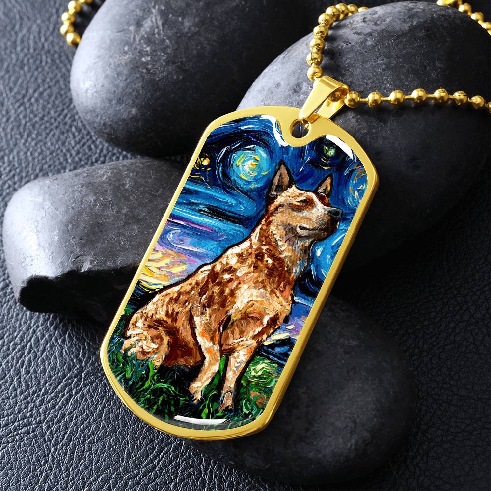 Red Heeler Starry Night Dog Tag Necklace