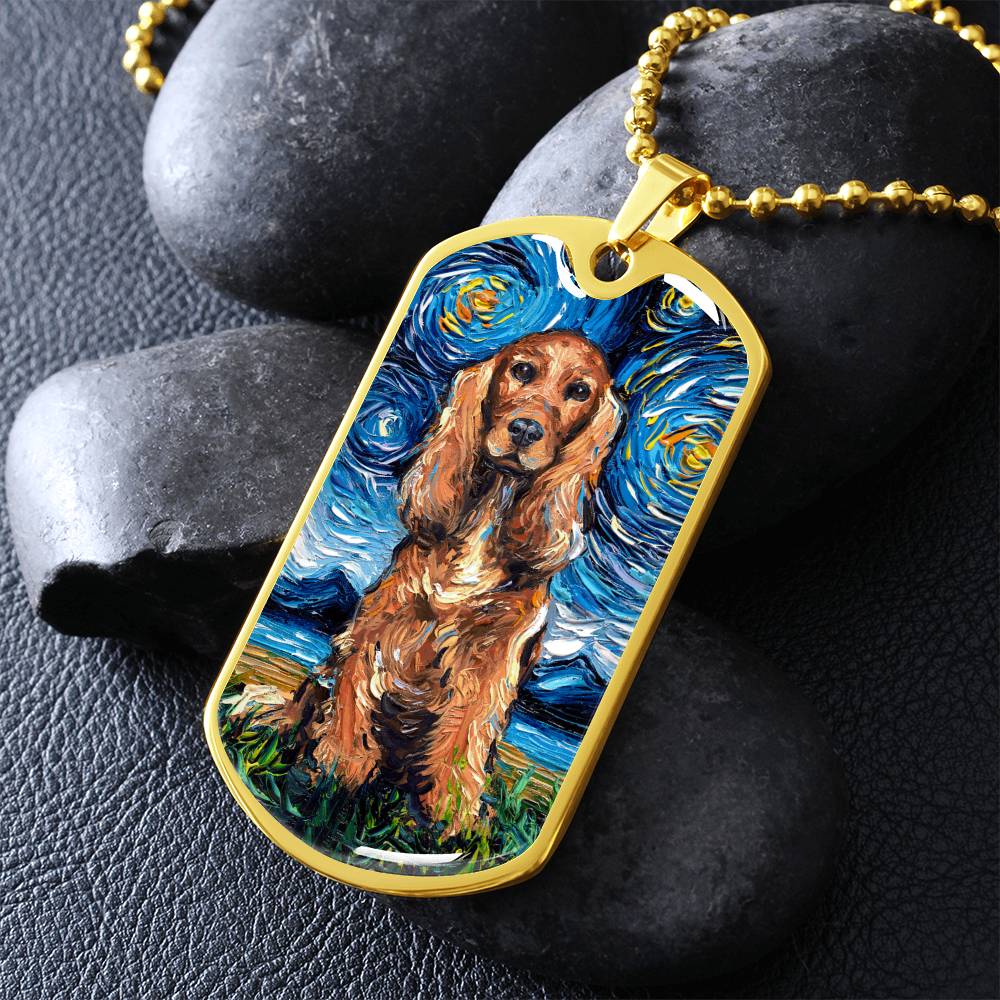 Red Cocker Spaniel Starry Night Dog Tag Necklace