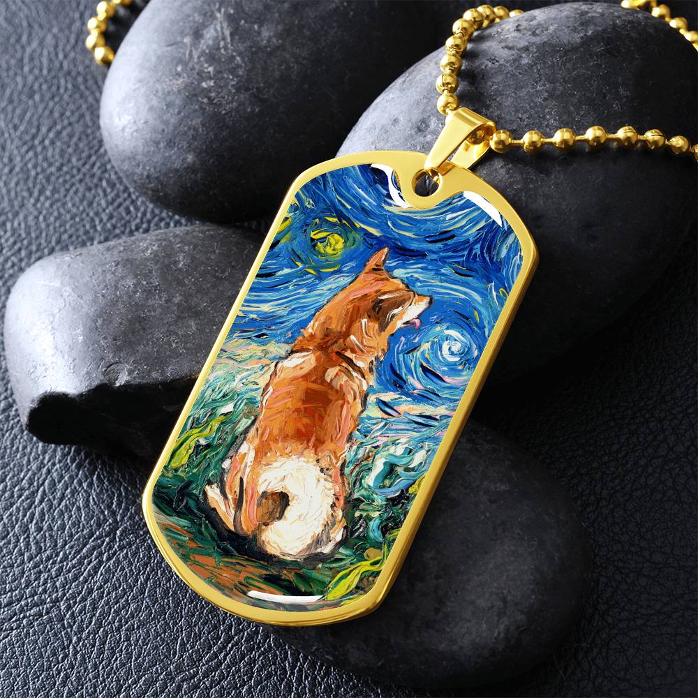 Shiba Inu Starry Night Dog Tag Necklace