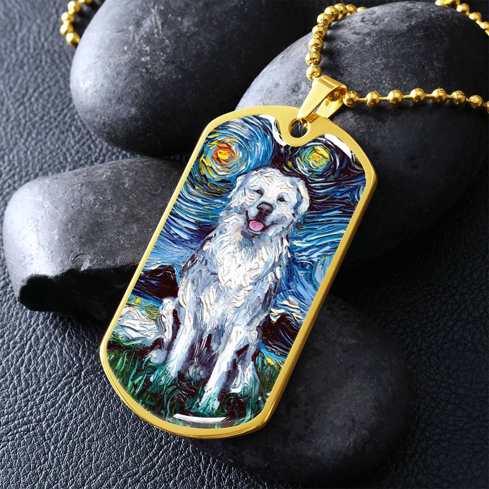 Great Pyrenees Starry Night Dog Tag Necklace