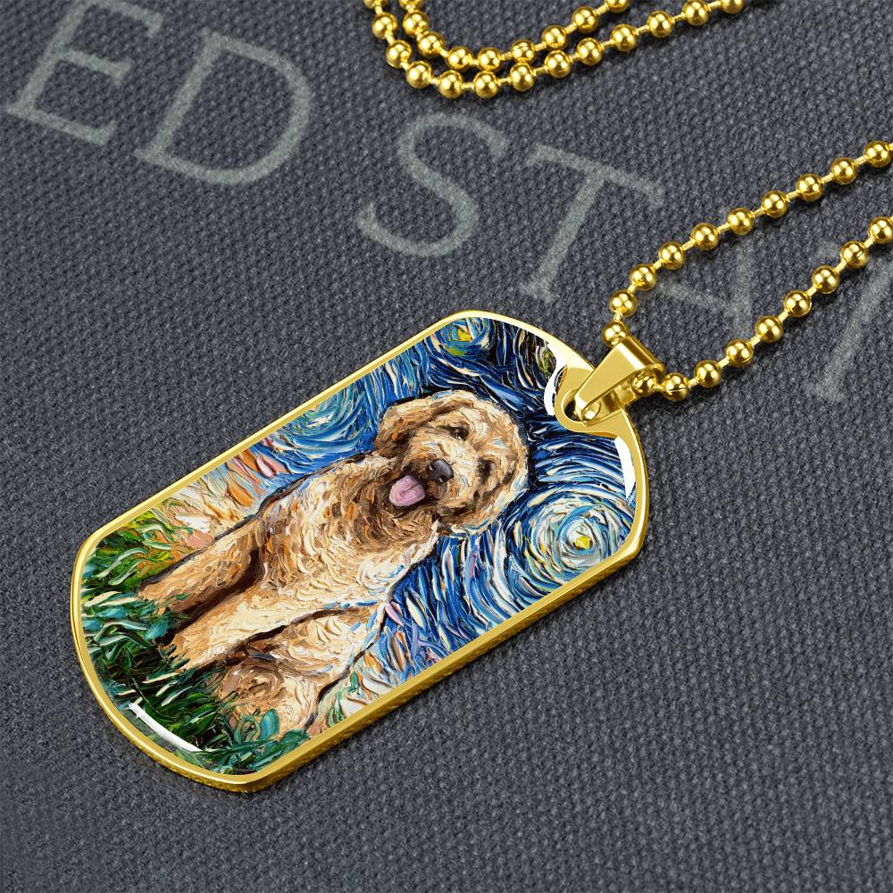 Goldendoodle Starry Night Dog Tag Necklace