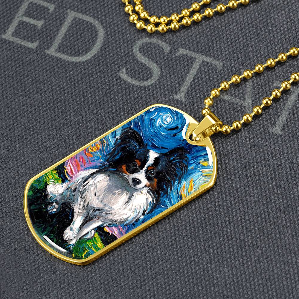 Papillon Starry Night Dog Tag Necklace