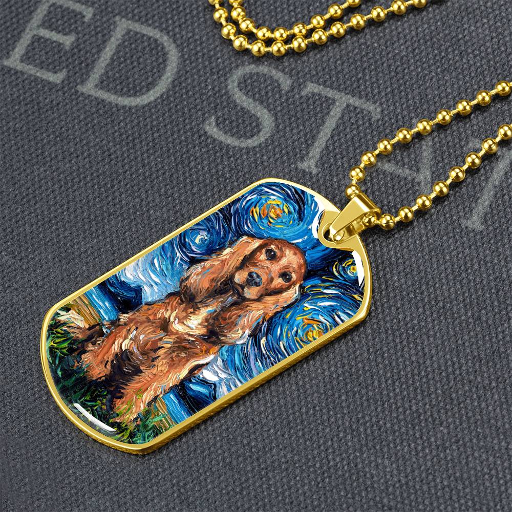 Red Cocker Spaniel Starry Night Dog Tag Necklace