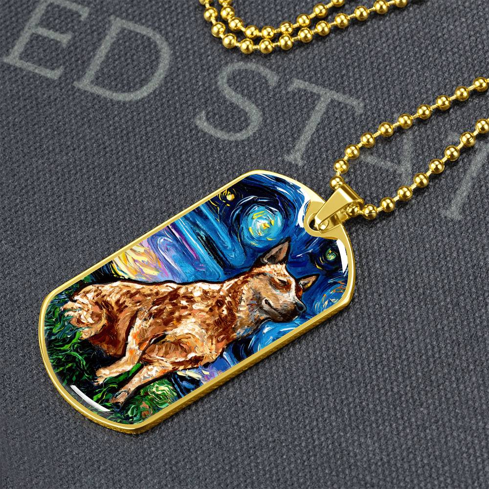 Red Heeler Starry Night Dog Tag Necklace