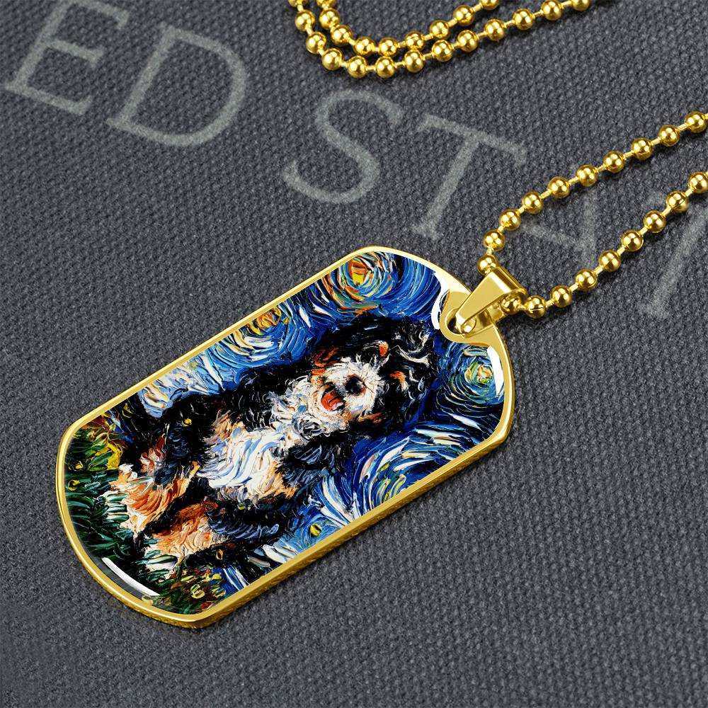 Bernedoodle Starry Night Dog Tag Necklace