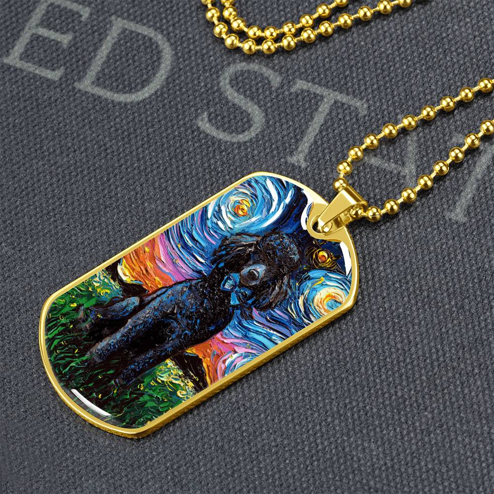 Black Poodle Starry Night Dog Tag Necklace
