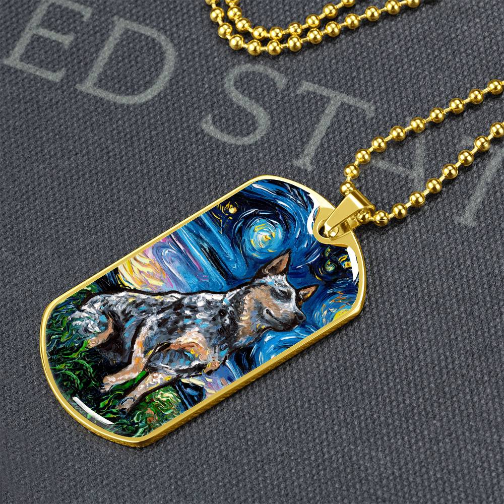 Blue Heeler Starry Night Dog Tag Necklace