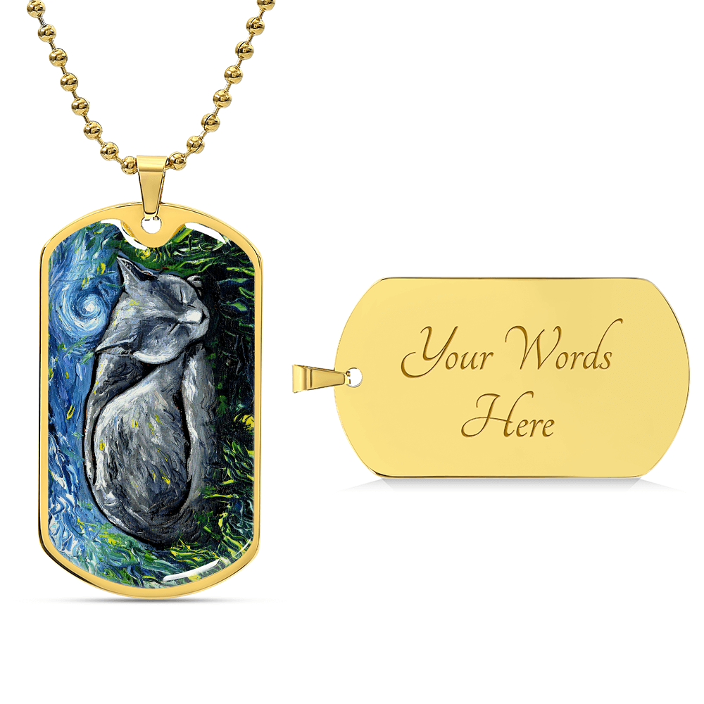 Russian Blue Cat Starry Night Dog Tag Necklace