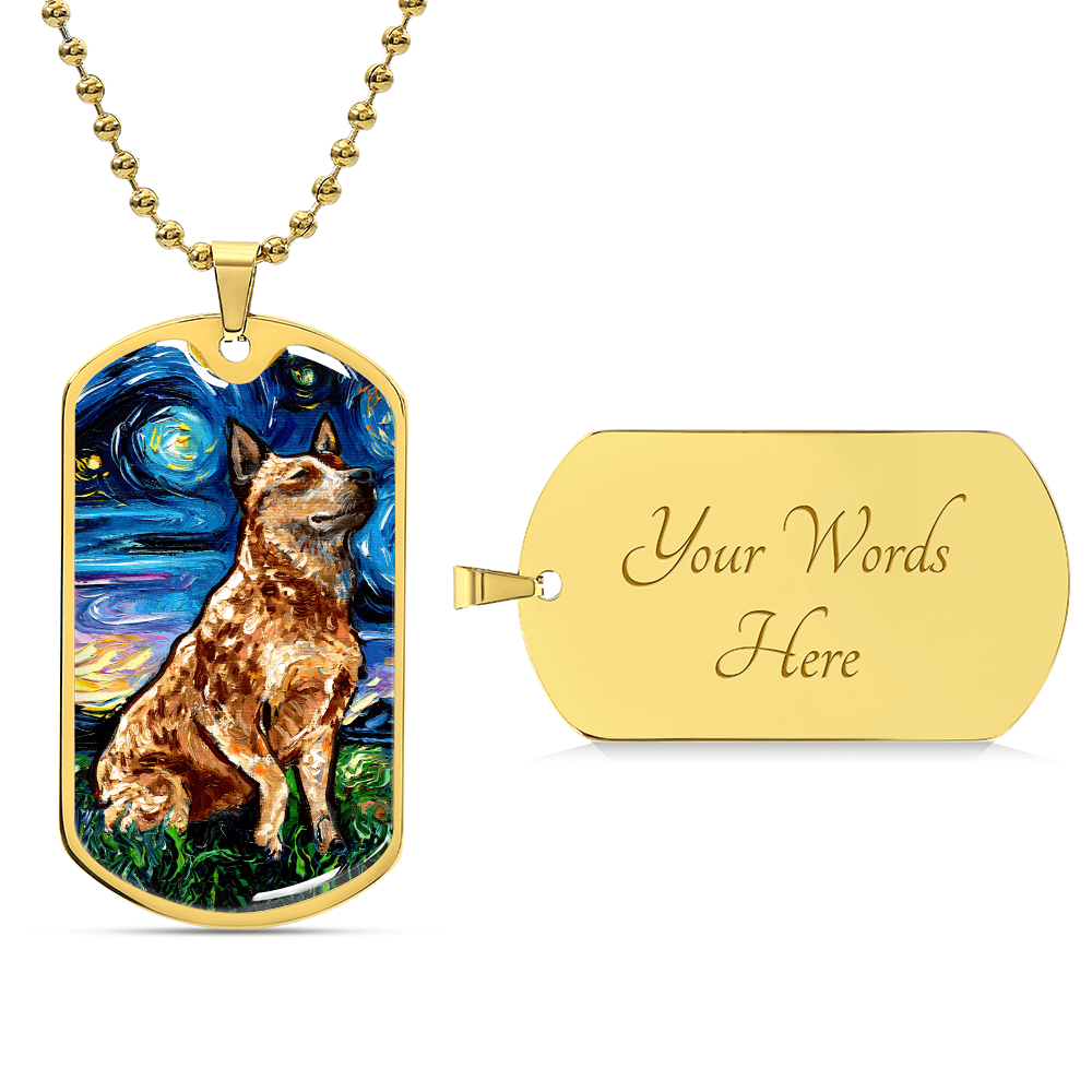 Red Heeler Starry Night Dog Tag Necklace