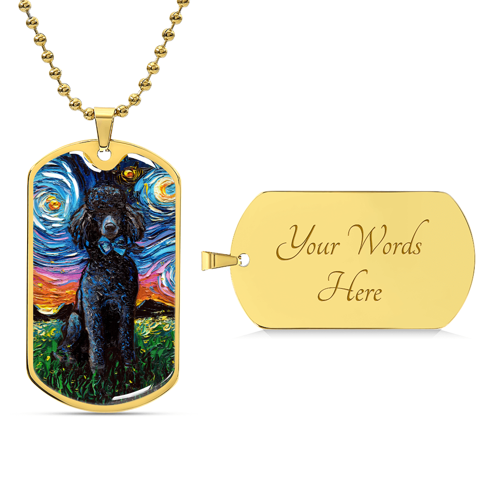 Black Poodle Starry Night Dog Tag Necklace