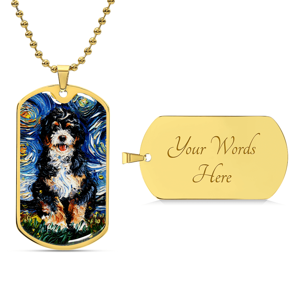 Bernedoodle Starry Night Dog Tag Necklace