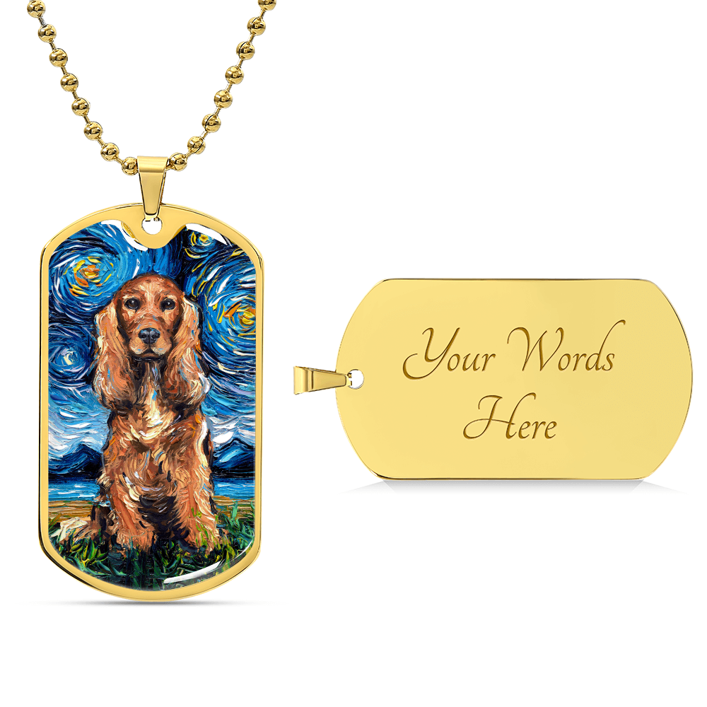 Red Cocker Spaniel Starry Night Dog Tag Necklace