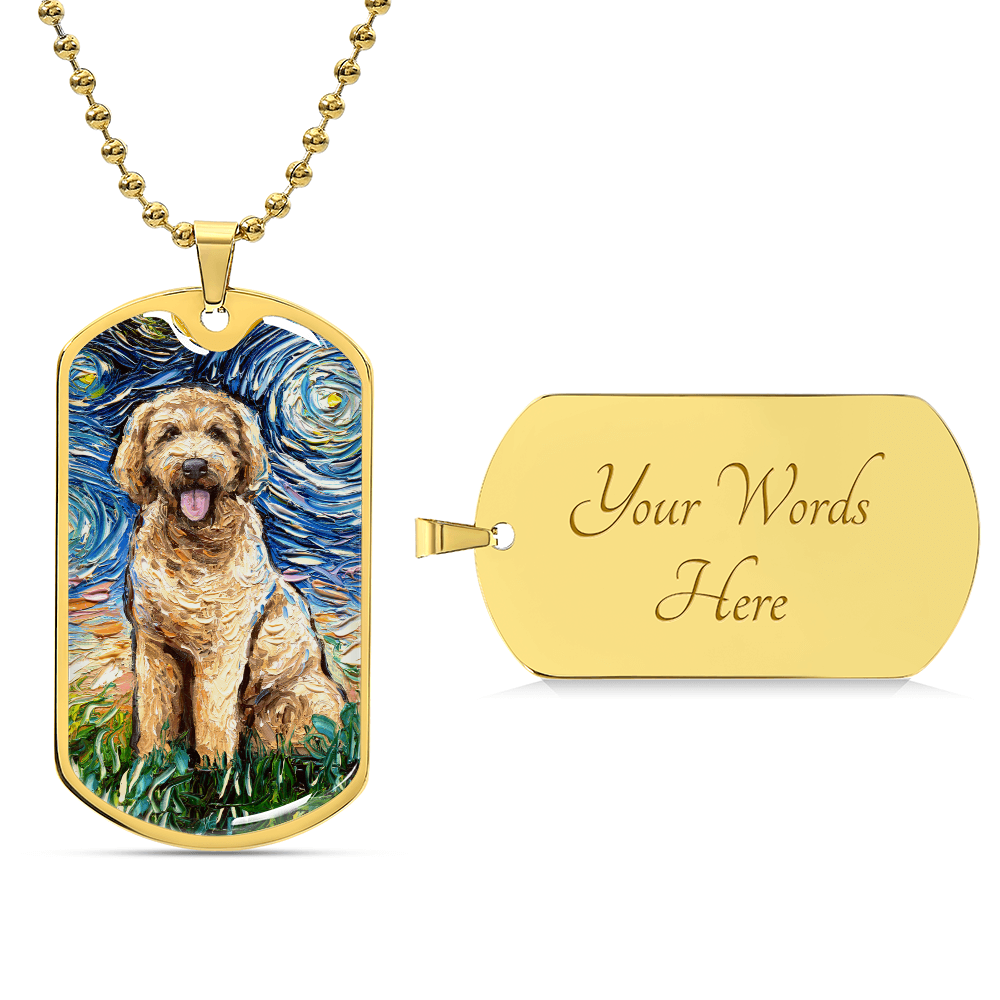 Goldendoodle Starry Night Dog Tag Necklace