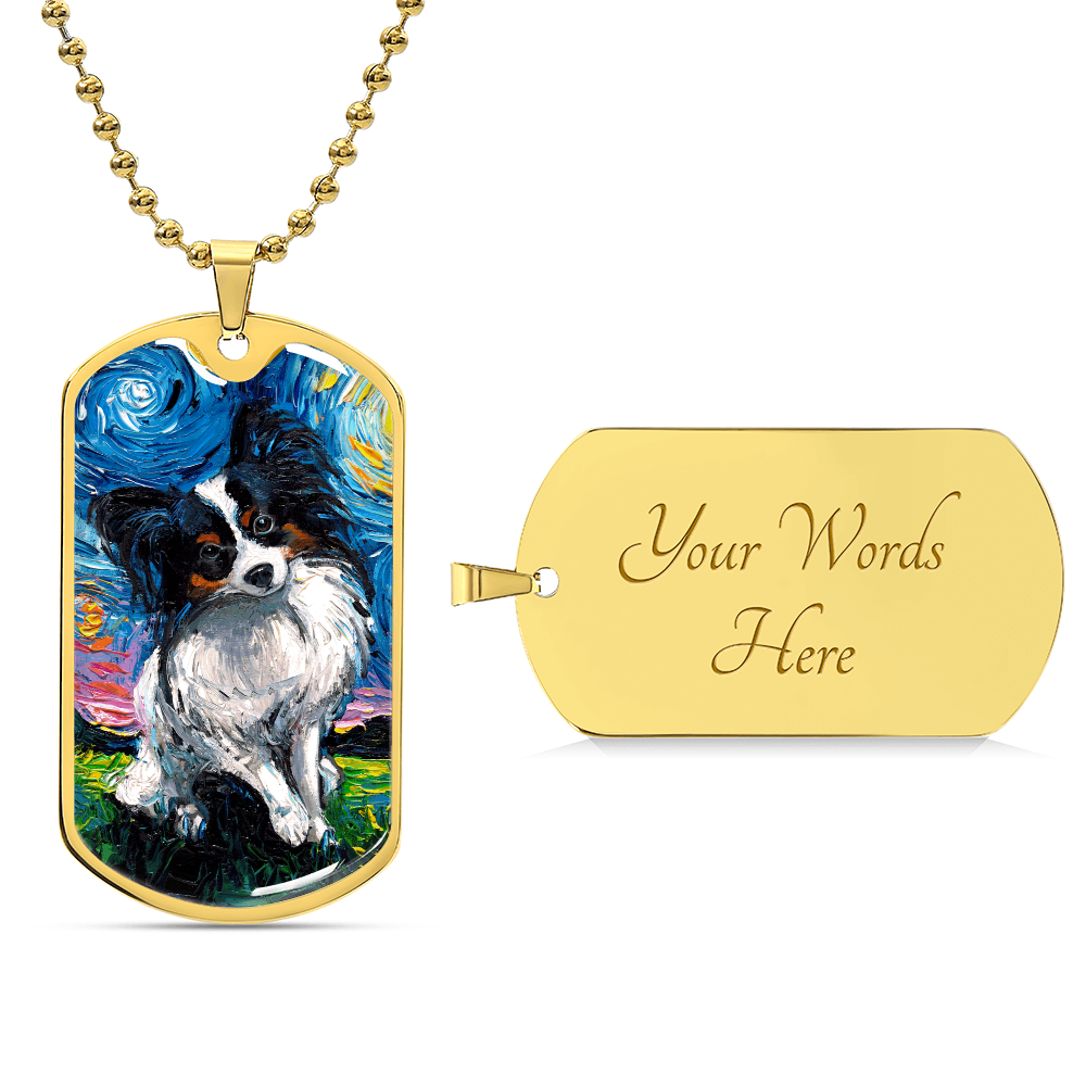 Papillon Starry Night Dog Tag Necklace
