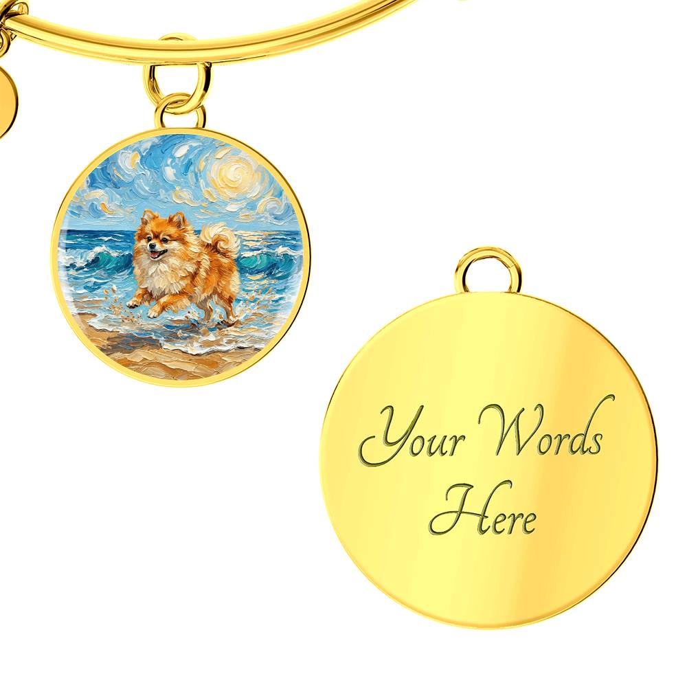 Beach Day - Pomeranian Round Charm Bracelet