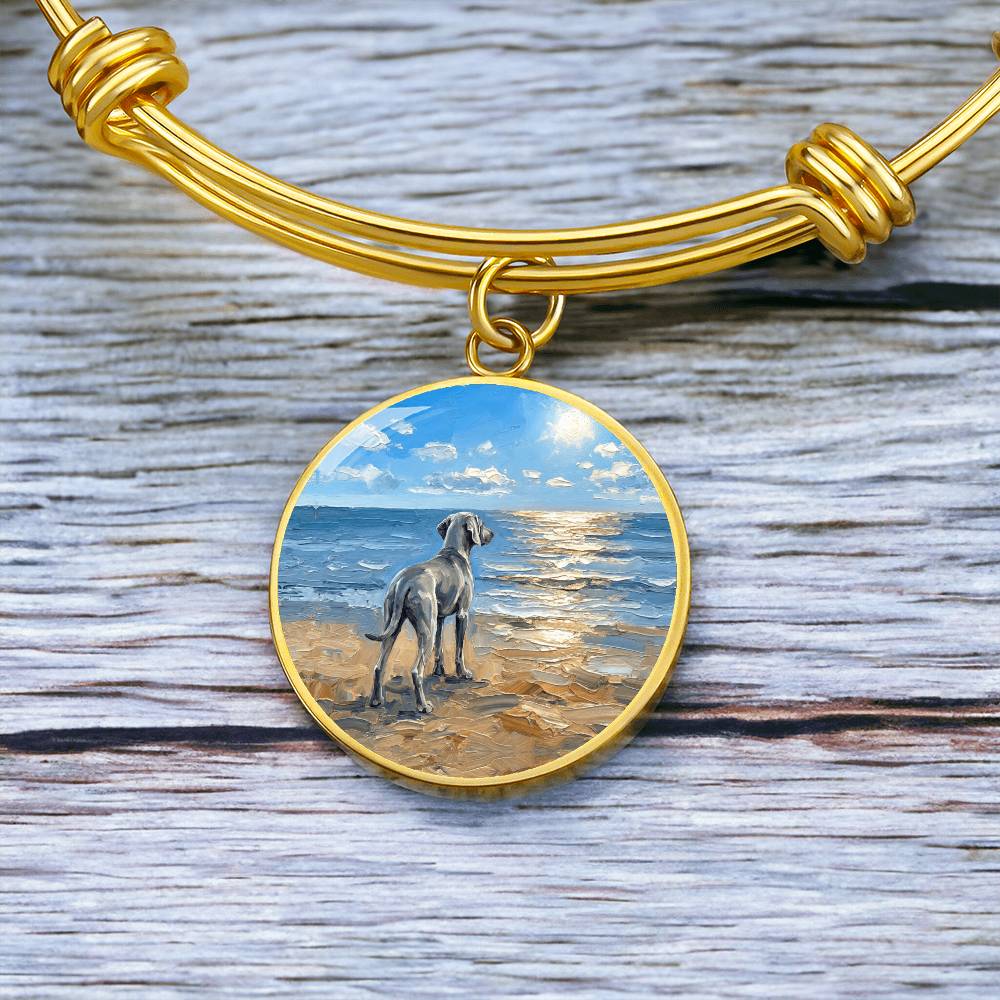 Beach Day - Weimaraner Round Charm Bracelet