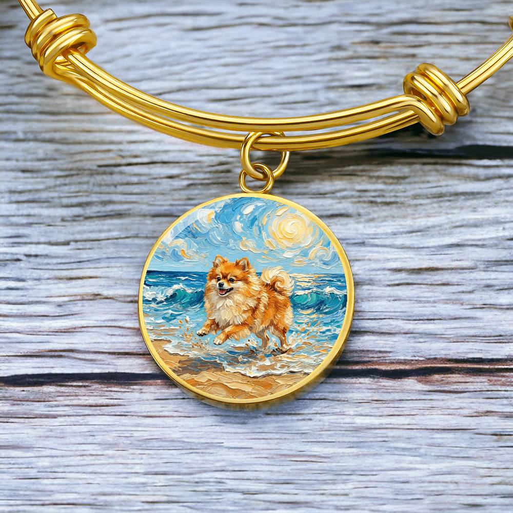 Beach Day - Pomeranian Round Charm Bracelet