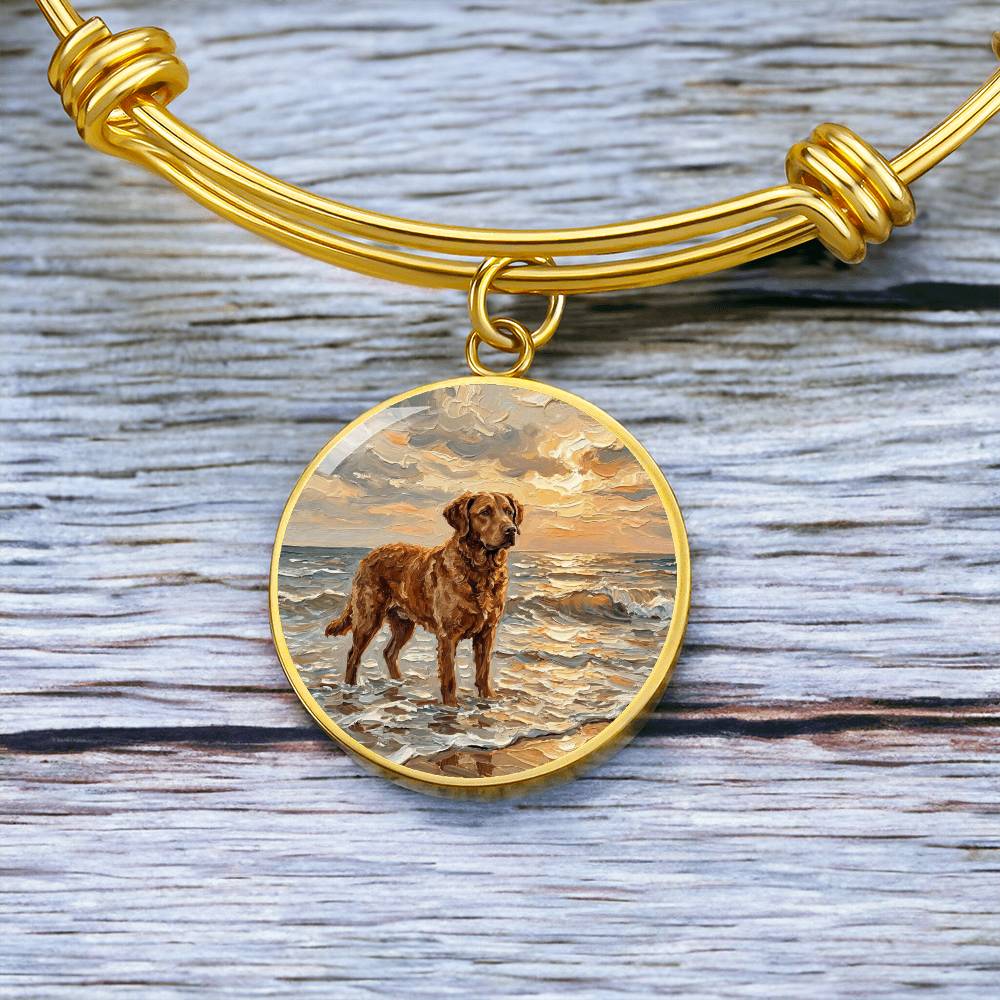 Beach Day - Chesapeake Bay Retriever Round Charm Bracelet