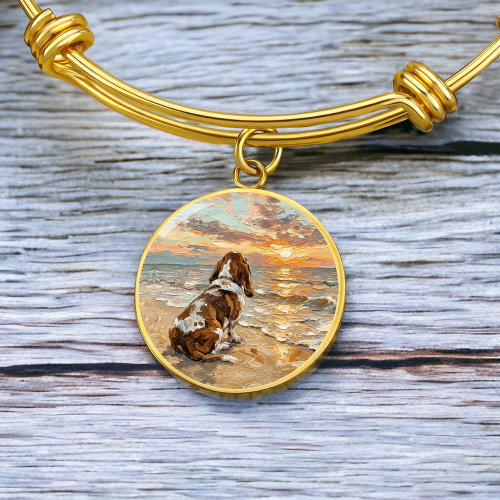 Beach Days - Basset Hound Round Charm Bracelet