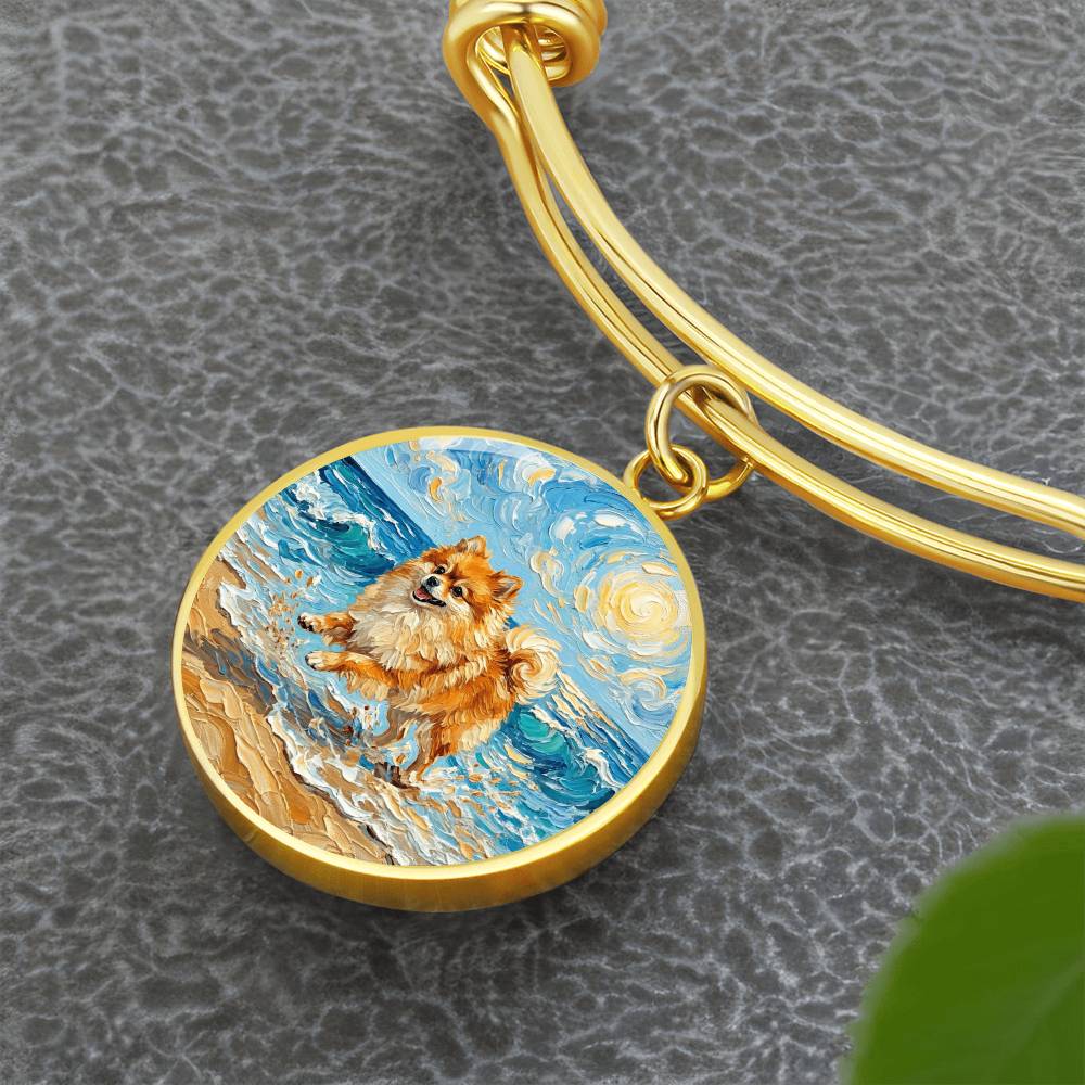 Beach Day - Pomeranian Round Charm Bracelet