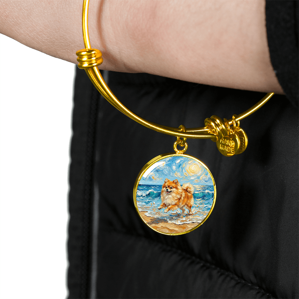 Beach Day - Pomeranian Round Charm Bracelet