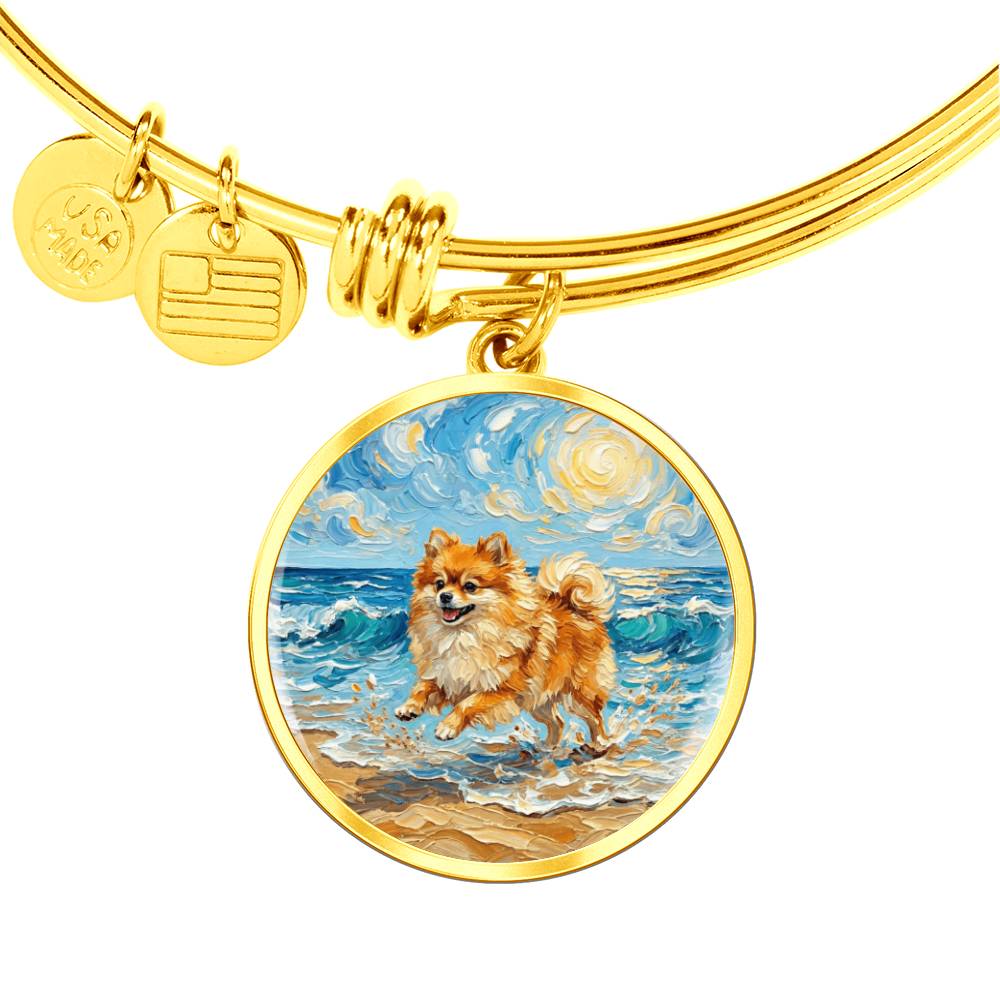 Beach Day - Pomeranian Round Charm Bracelet