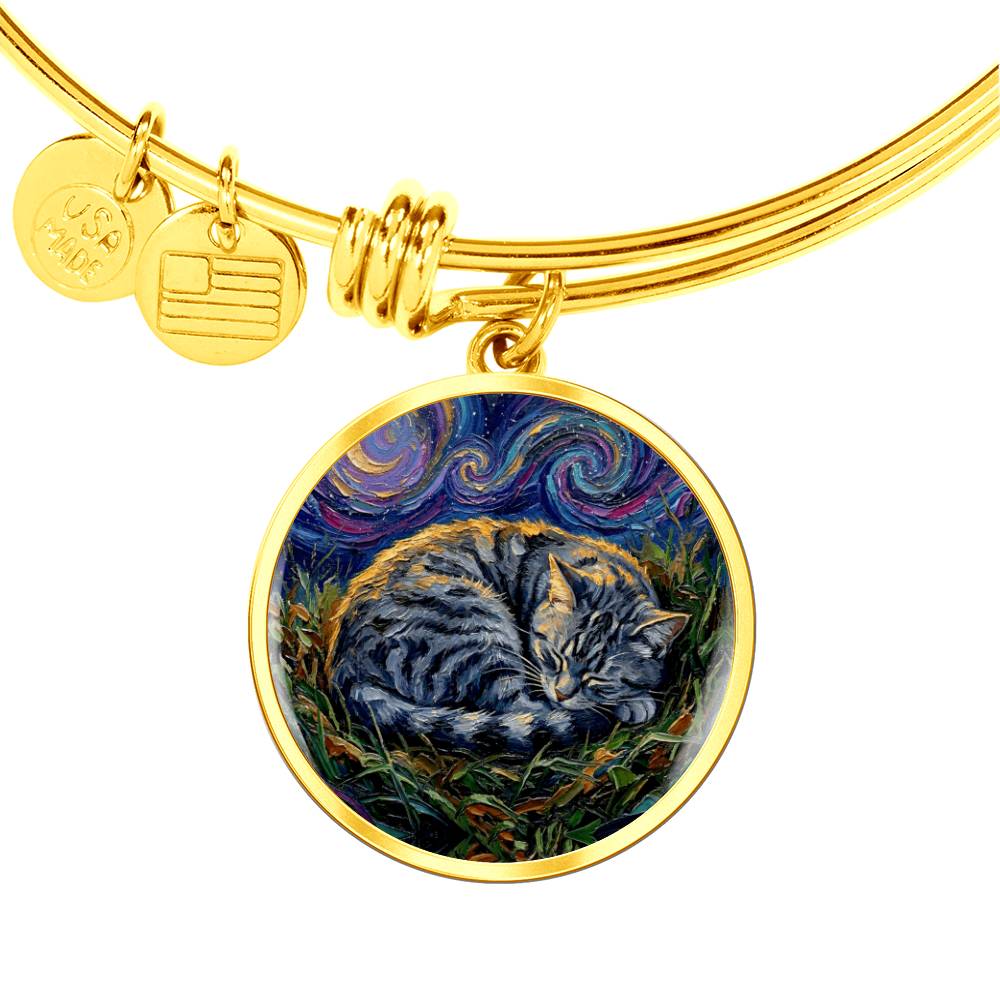 Sleepy American Shorthair Tabby Round Charm Bracelet