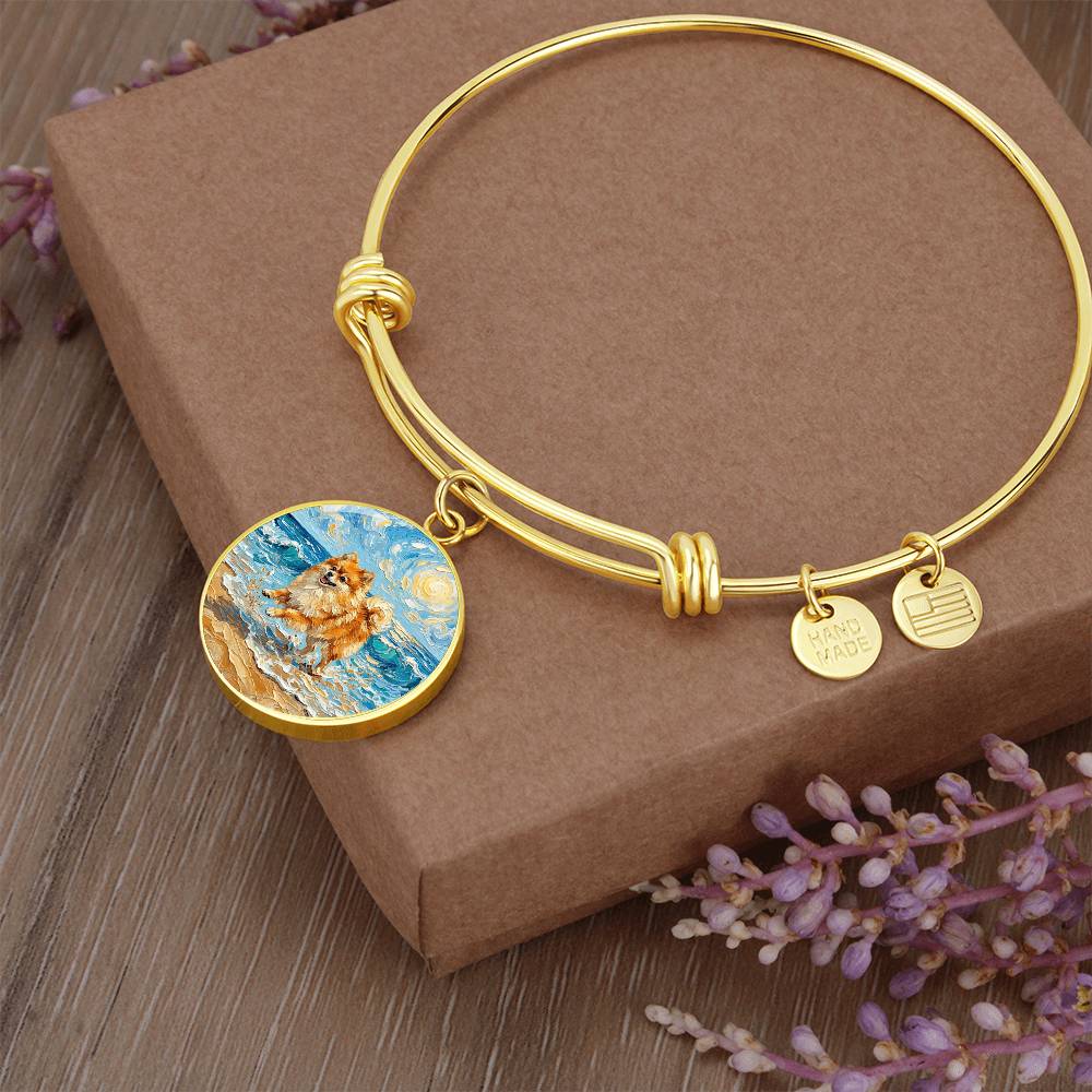 Beach Day - Pomeranian Round Charm Bracelet