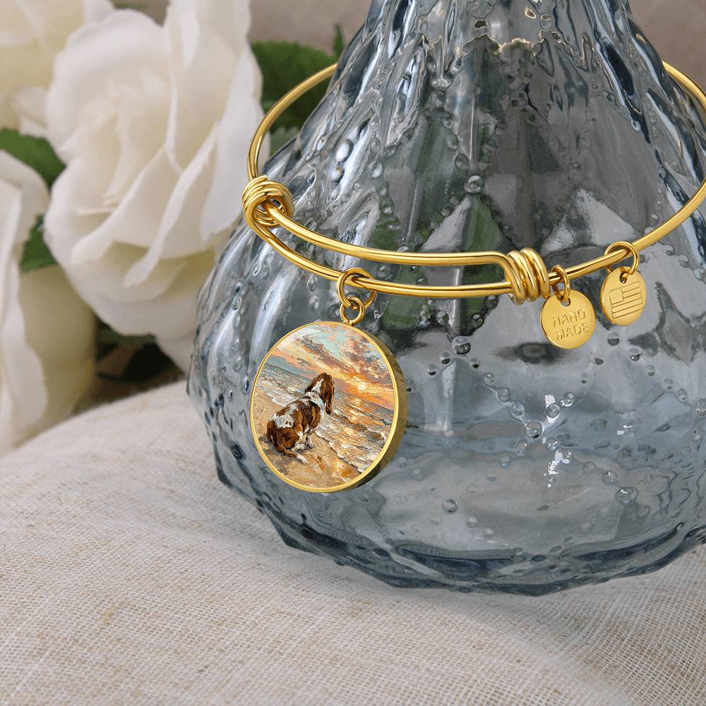 Beach Days - Basset Hound Round Charm Bracelet