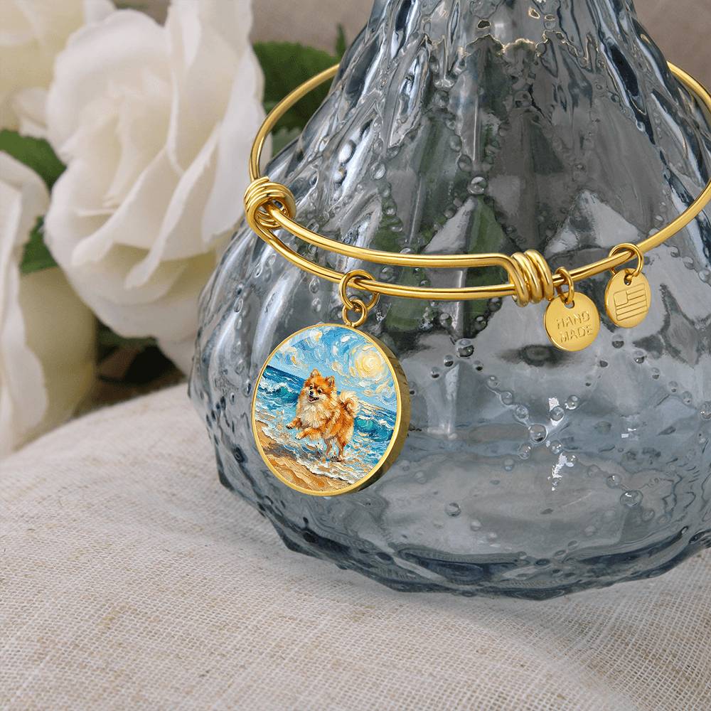 Beach Day - Pomeranian Round Charm Bracelet