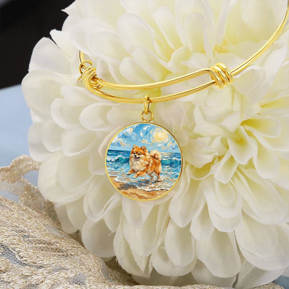 Beach Day - Pomeranian Round Charm Bracelet