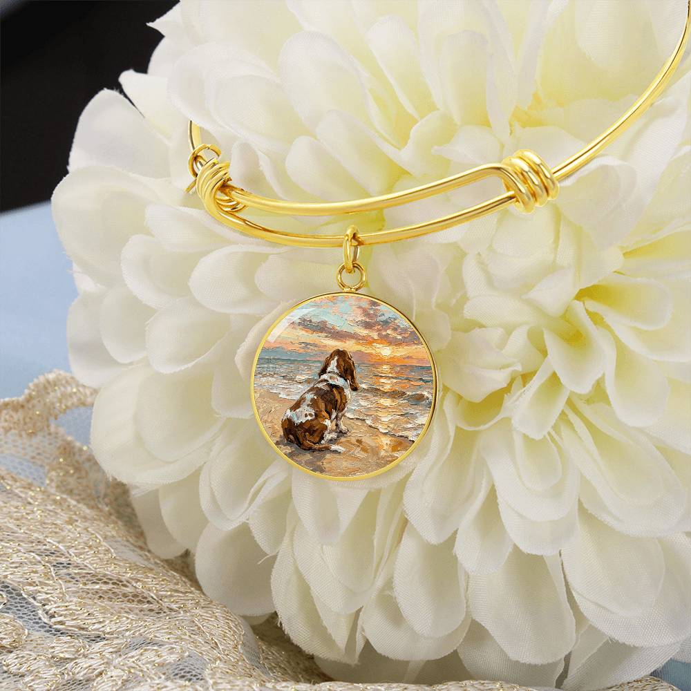 Beach Days - Basset Hound Round Charm Bracelet