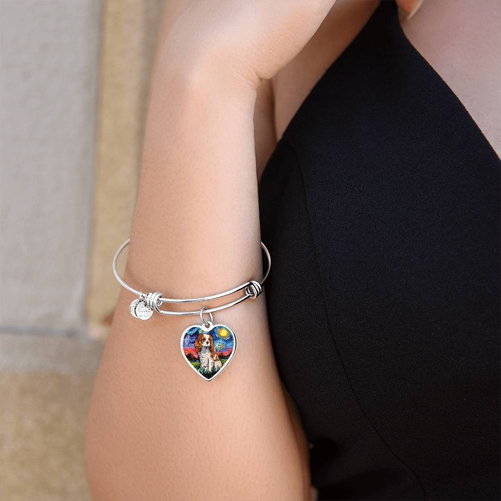 Blenheim Spaniel Starry Night Heart Bangle Bracelet