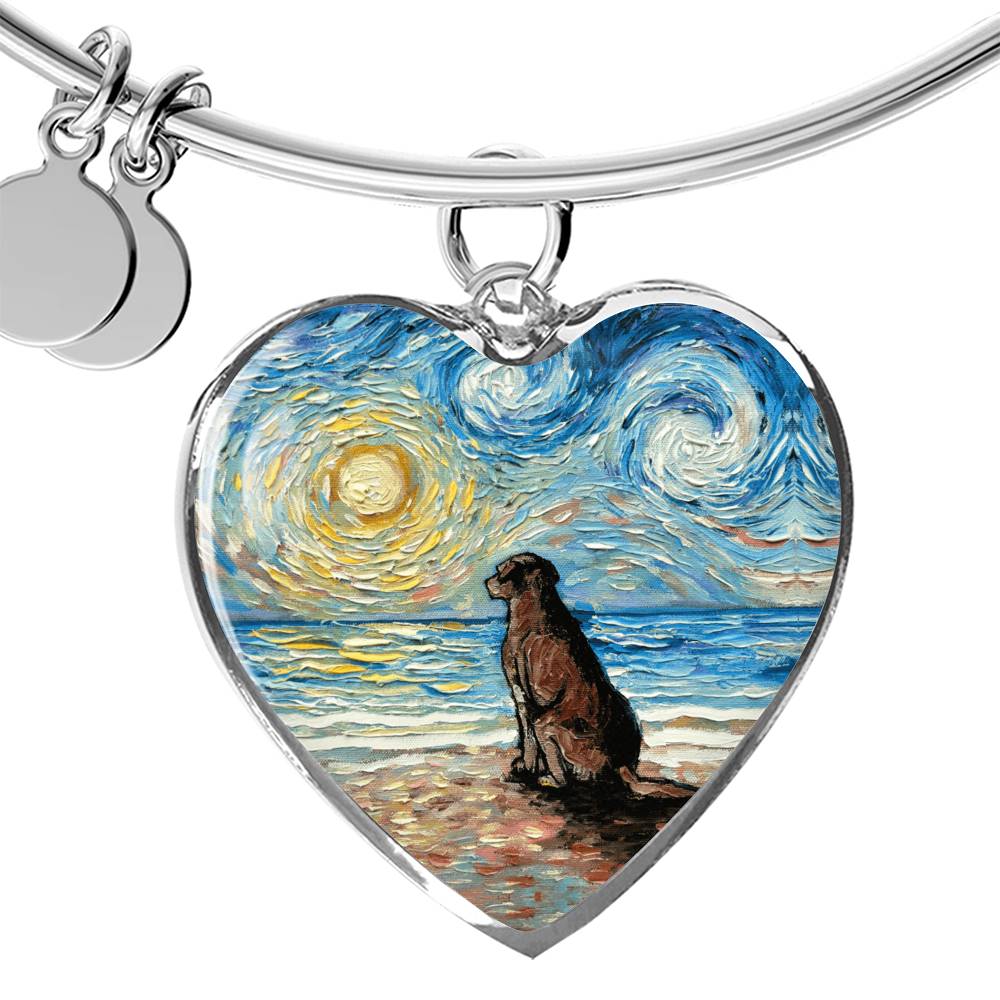 Beach Days - Chocolate Labrador Starry Night Heart Bangle