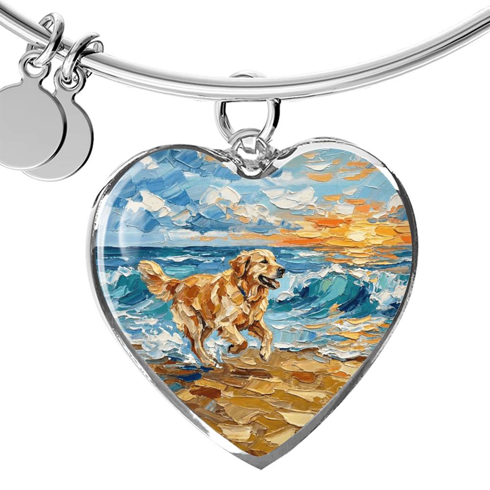 Frolicking Golden Retriever Heart Bracelet